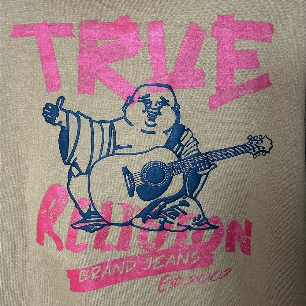 True Religion Men’s Size Large Brown Zip Front Hoodie with Large Graphic on Back